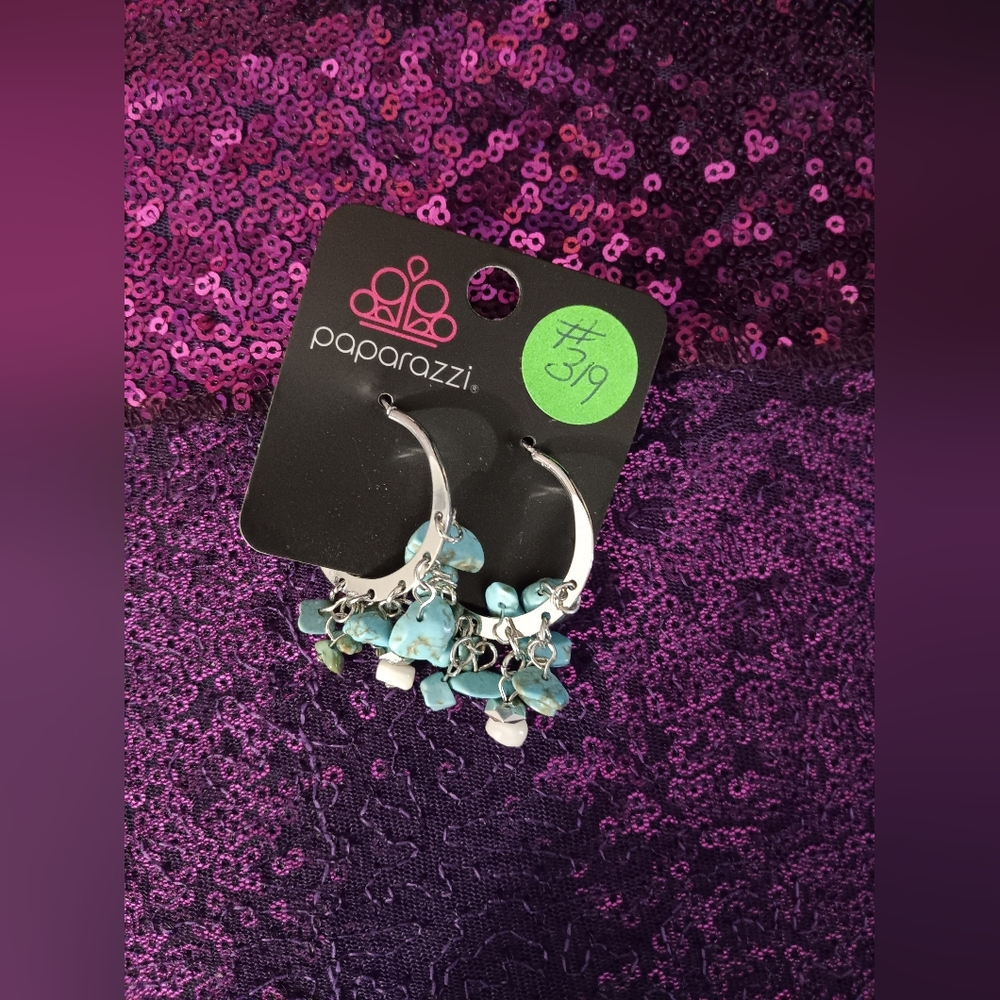 Paparazzi Silver and Blue Stone Earrings - Picture 6 of 6